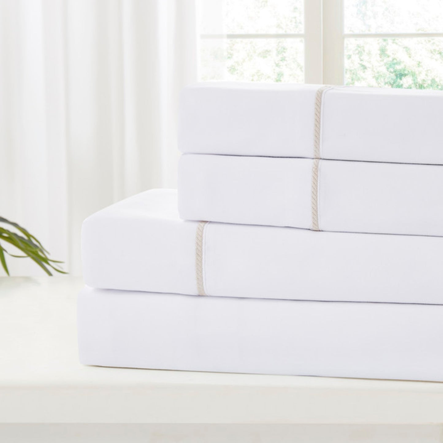 4pc Rope Embroidery Hem Queen Sheet Set, 85gsm