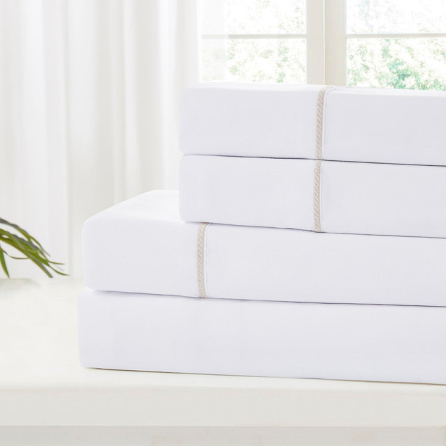 4pc Rope Embroidery Hem Queen Sheet Set, 85gsm