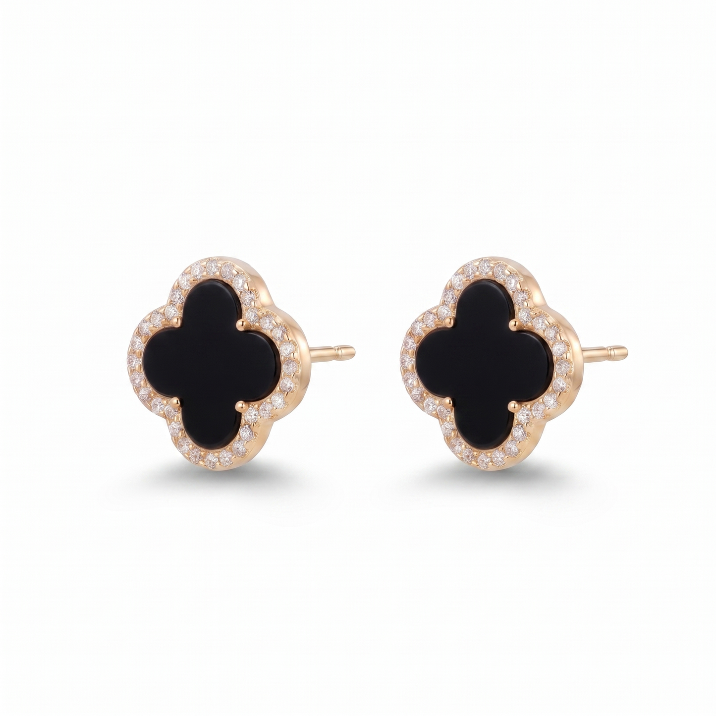 Jet Clover Post Earring - Gold