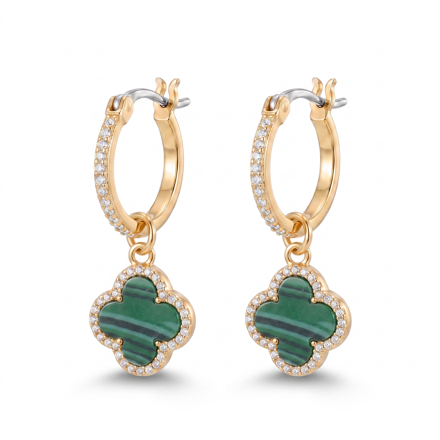 Green Clover Drop Earring - Gold