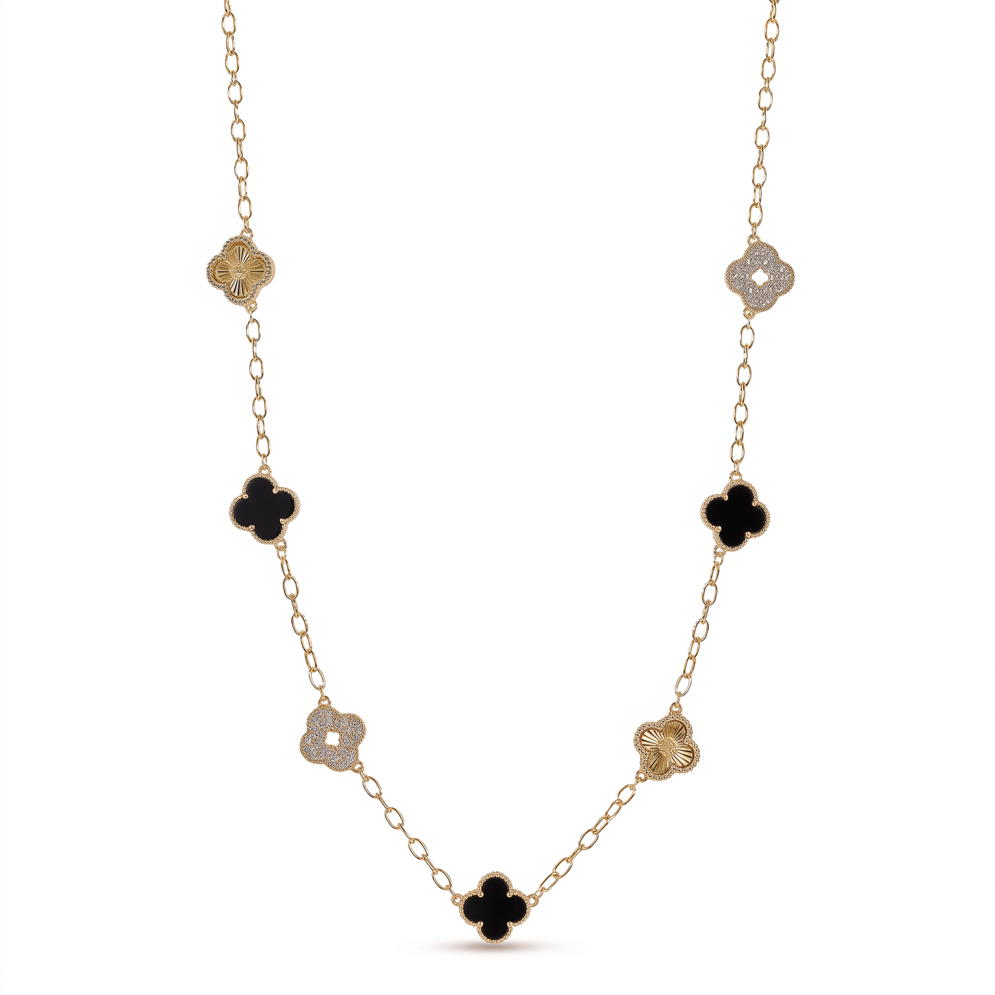 Crystal Jet Clover 7-Charm Necklace - Gold