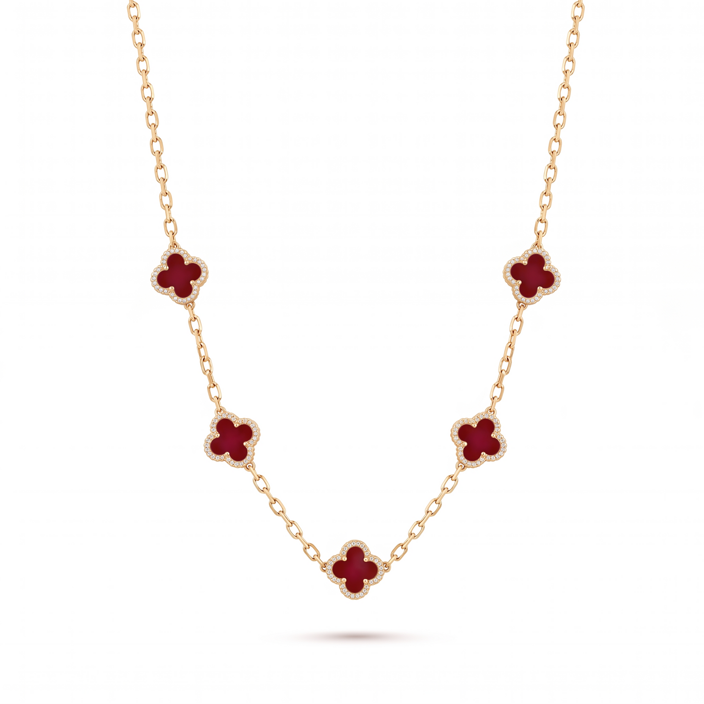 Red Clover 5-Charm Necklace - Gold