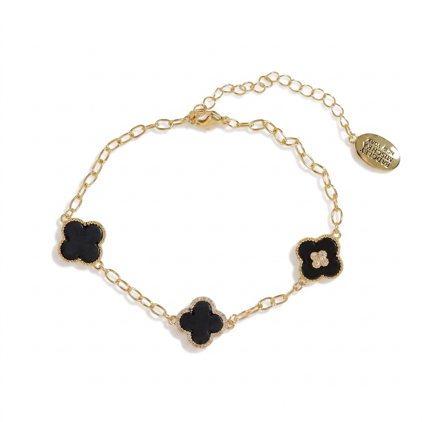 Jet Clover 3-Charm Bracelet - Gold