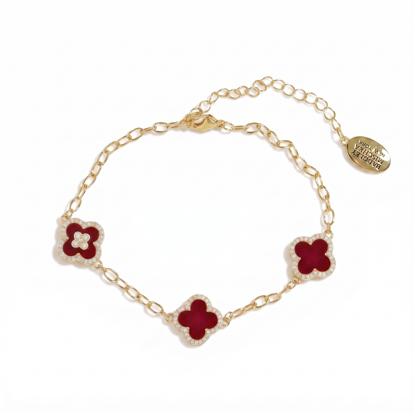Red Clover 3-Charm Bracelet - Gold