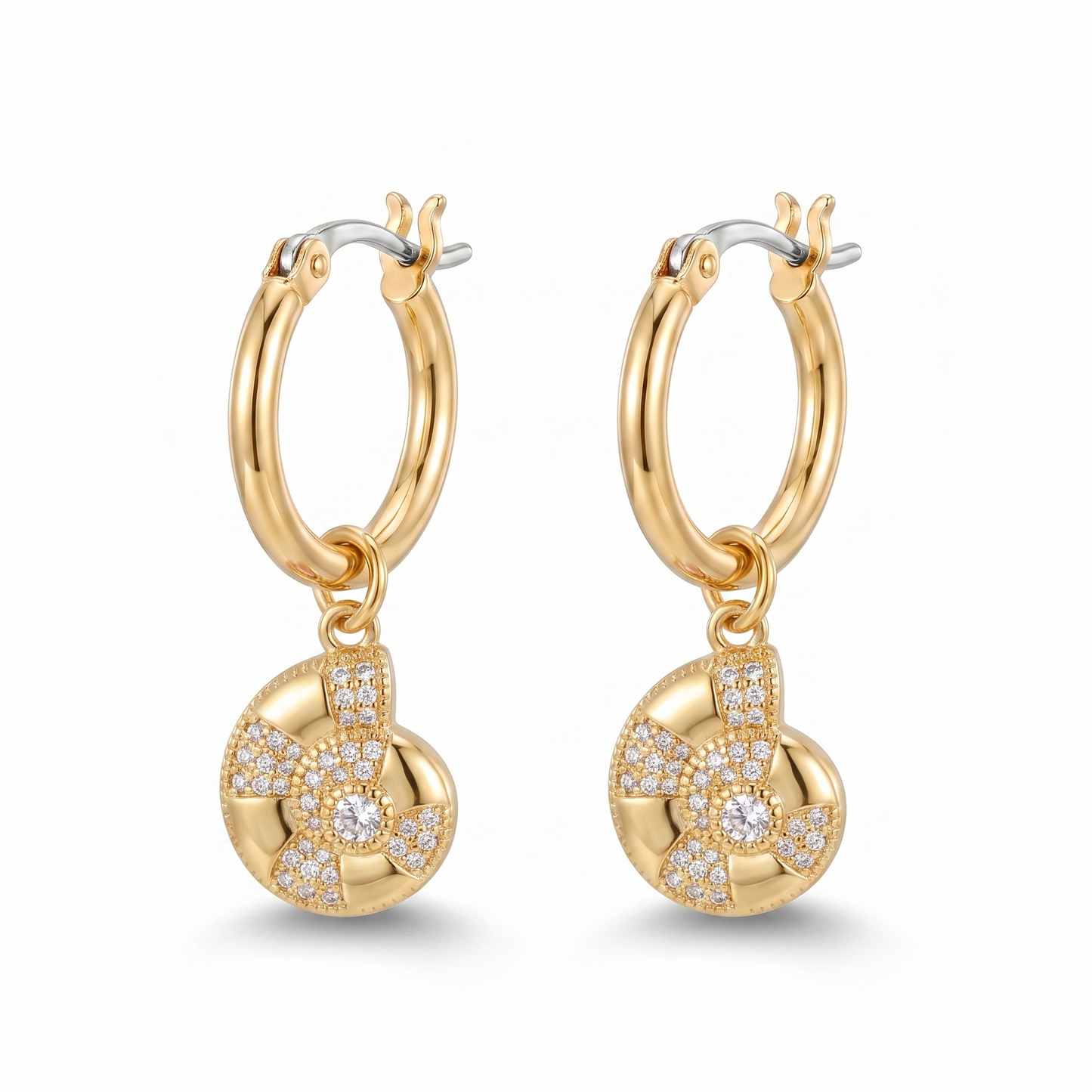 Crystal Conch Shell Drop Earring - Gold