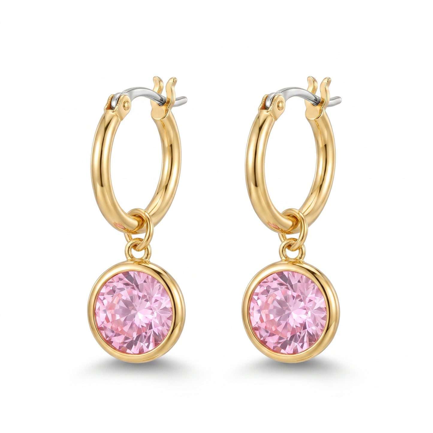 Pink CZ Drop Earring - Gold