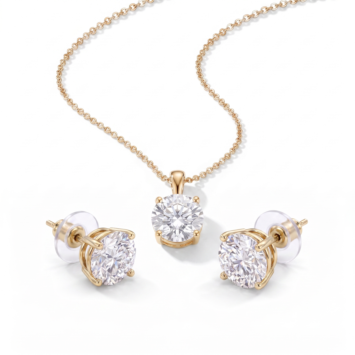 CZ Pendant Necklace & Earring Set - Gold