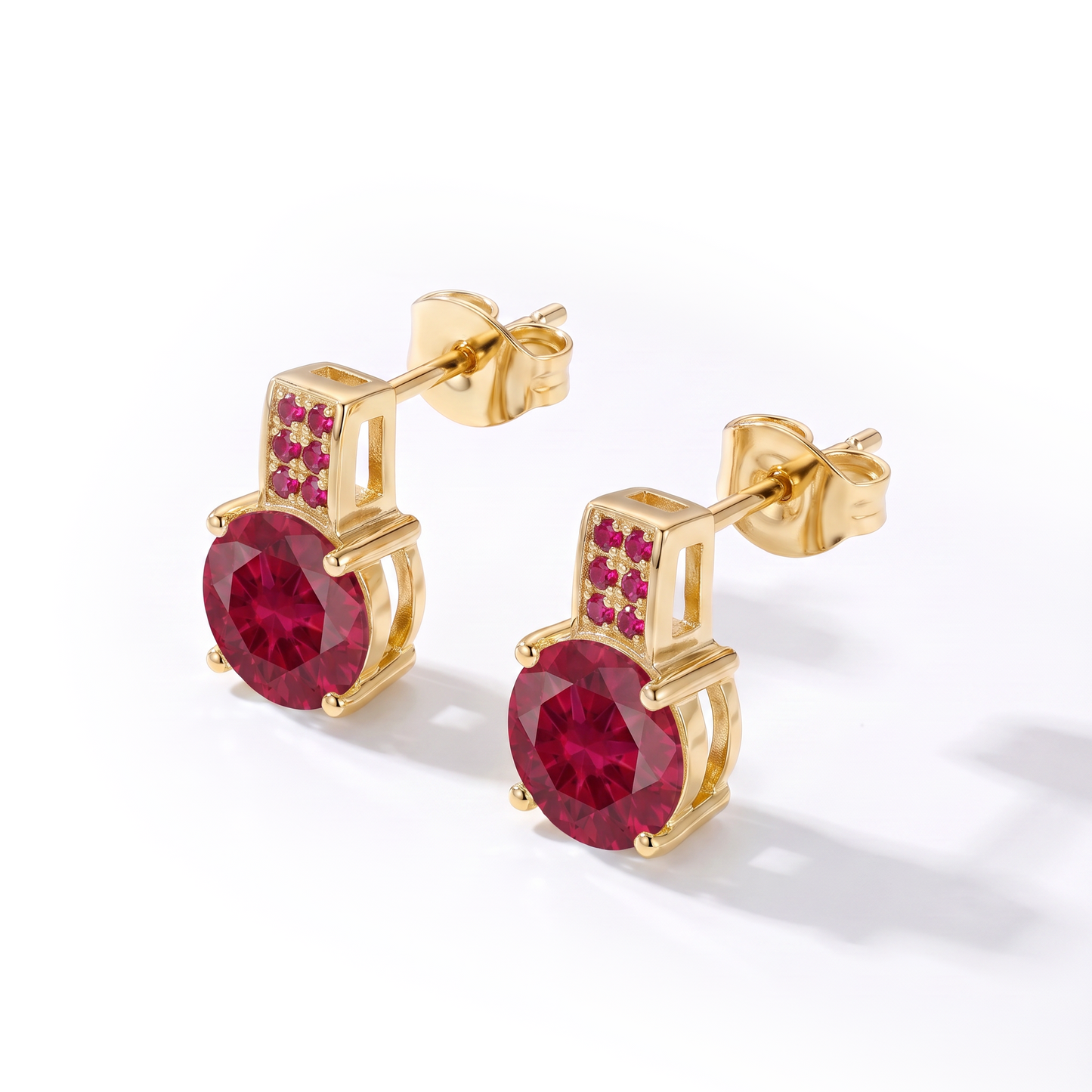 Luxe Round Stone Earrings - Gold Ruby