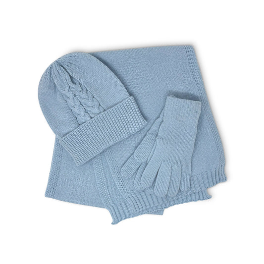 Cable Knit 3pc Beanie, Scarf, and Gloves Set