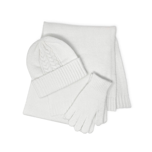 Cable Knit 3pc Beanie, Scarf, and Gloves Set