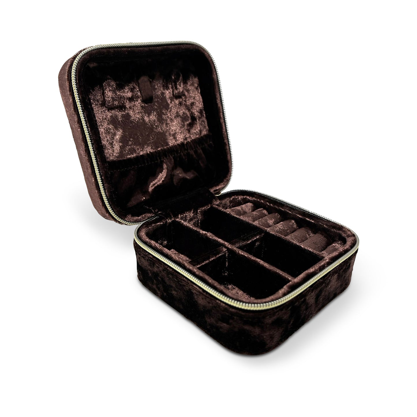 Nova Crushed Velvet Square Jewelry Case with Zipper Closure