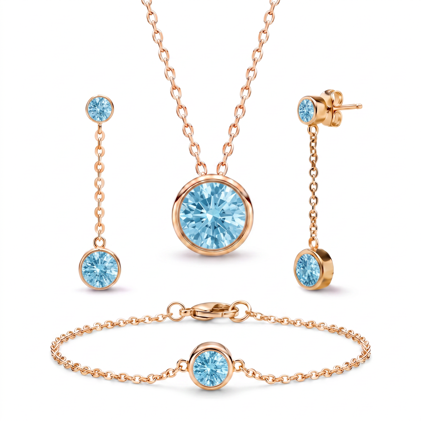 Luxe Bezel 3-Piece Jewelry Set - Aquamarine