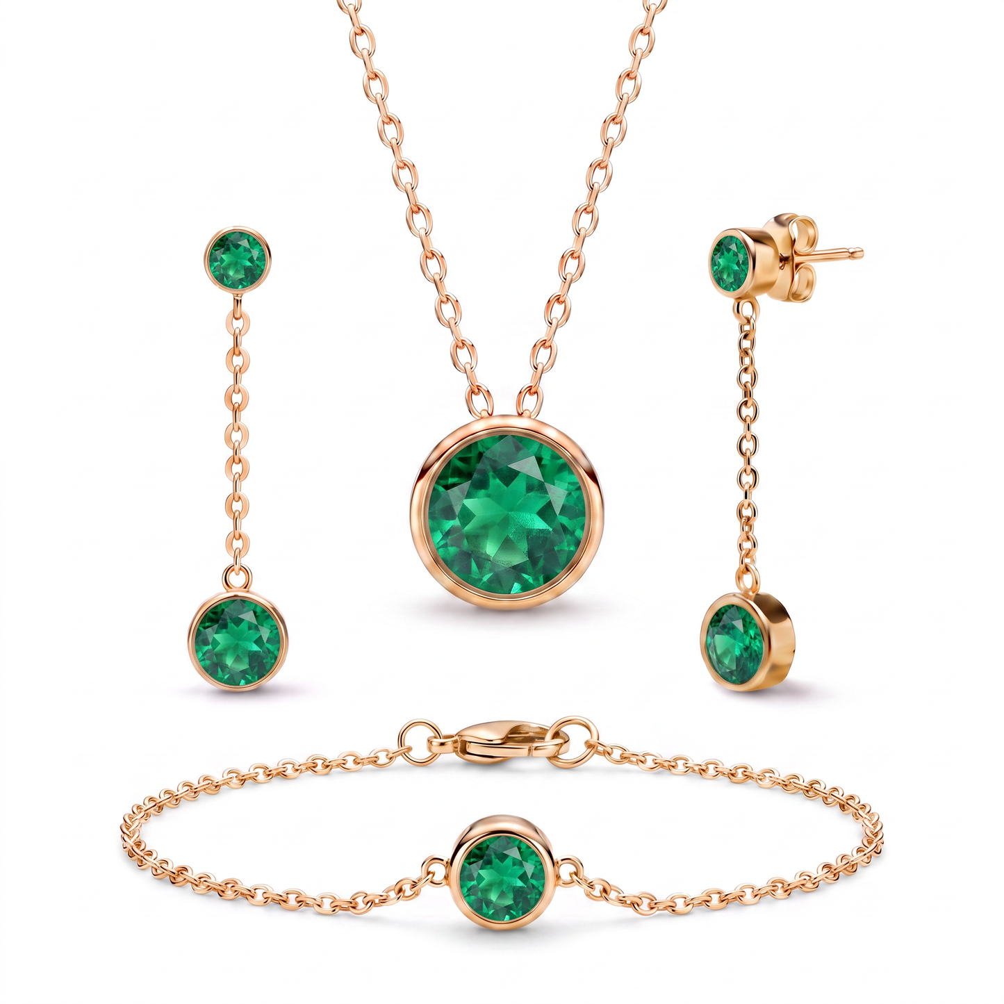 Luxe Bezel 3-Piece Jewelry Set - Emerald Green