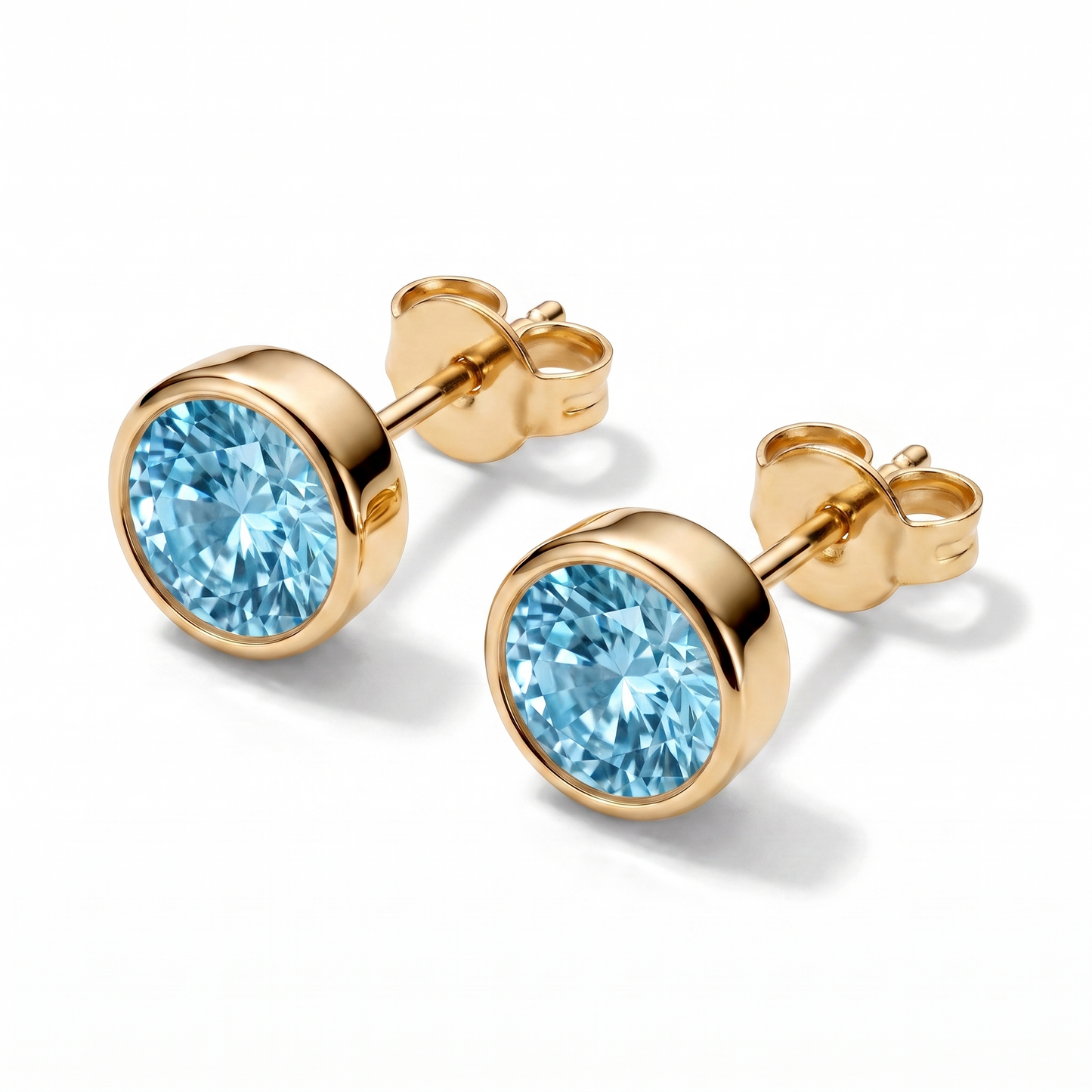 Luxe Bezel Stud Earrings - Aquamarine