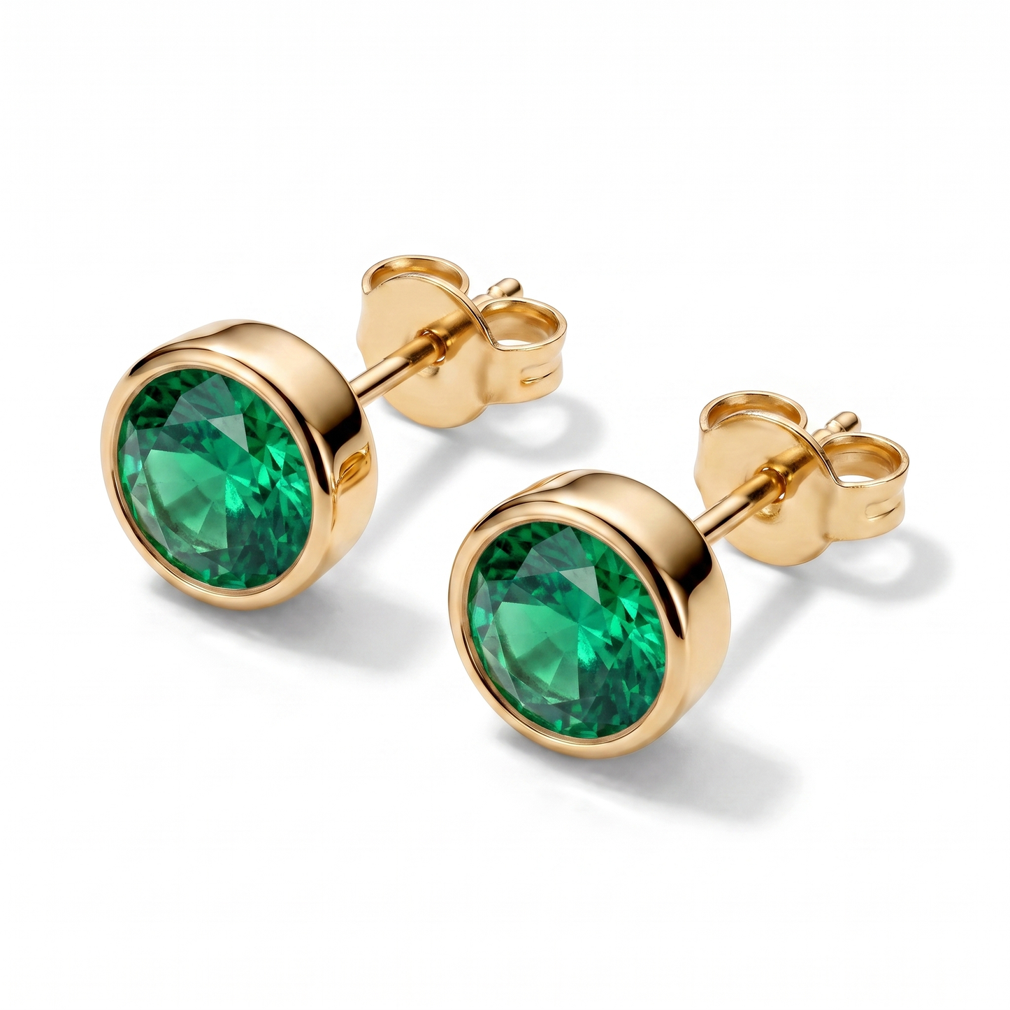 Luxe Bezel Stud Earrings - Emerald Green