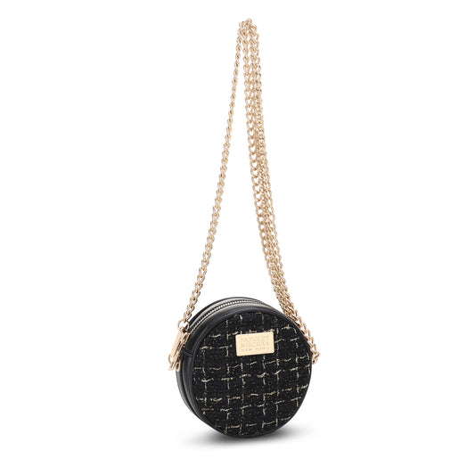 The Tara Tweed Round Bag - Black