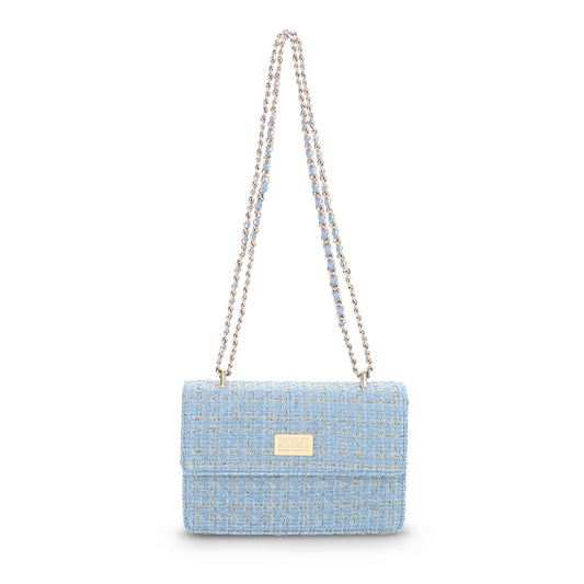 The Tara Tweed Chain Shoulder Bag - Blue