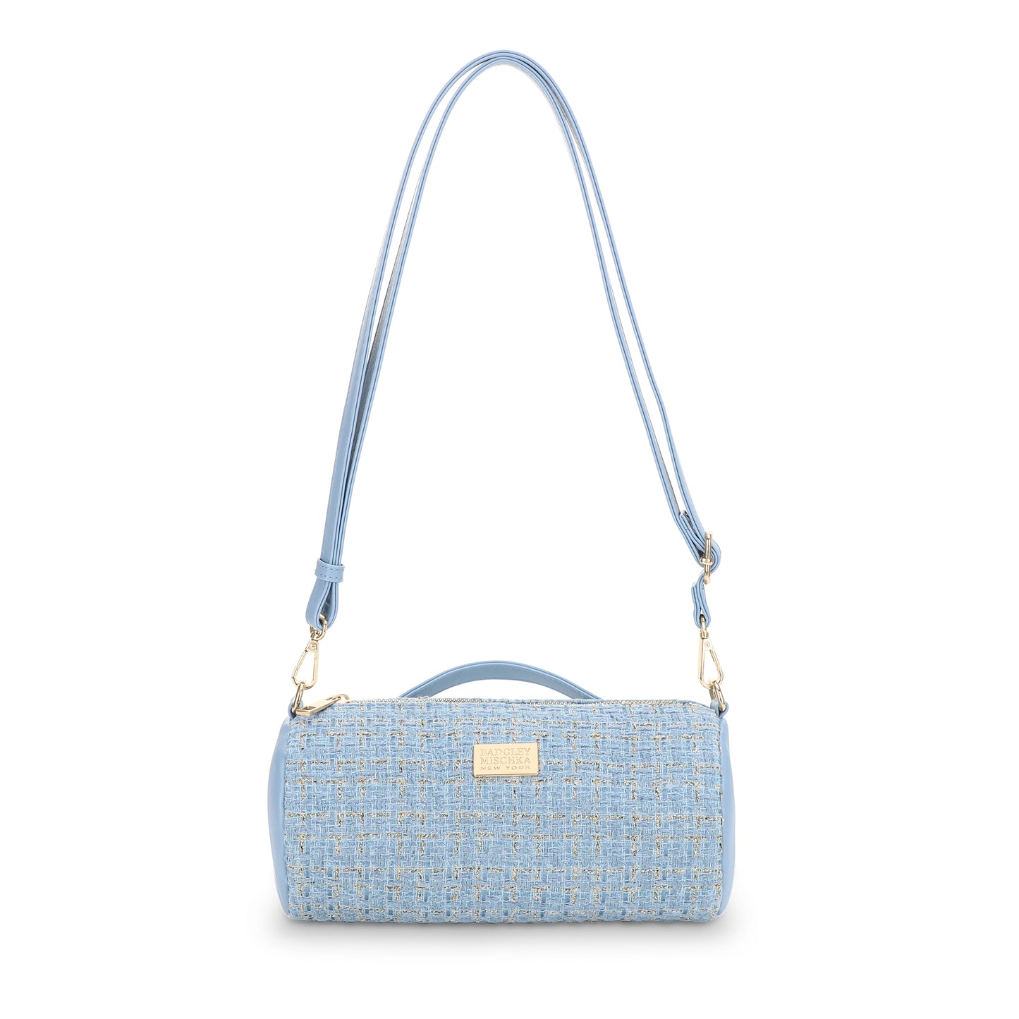 The Tara Tweed Barrel Bag - Blue