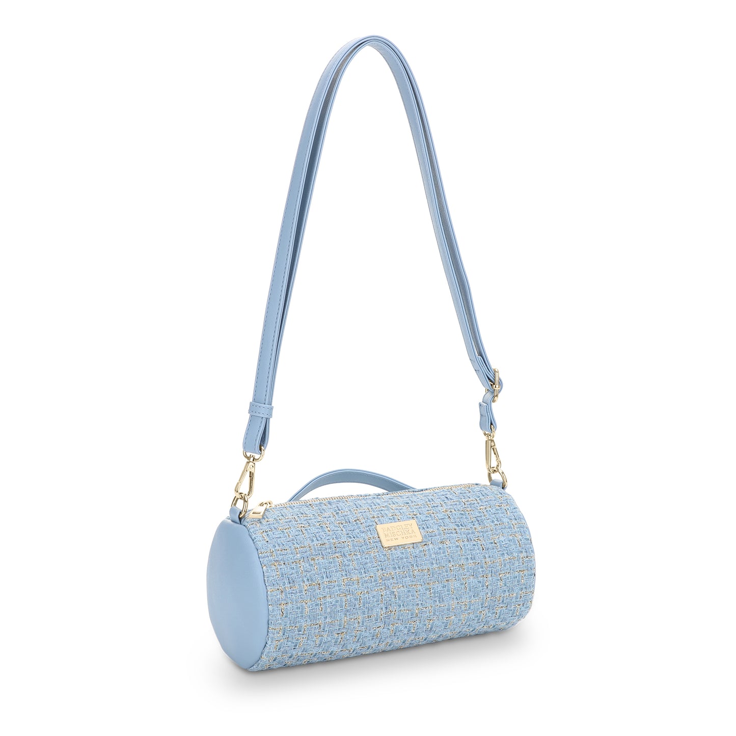 The Tara Tweed Barrel Bag - Blue