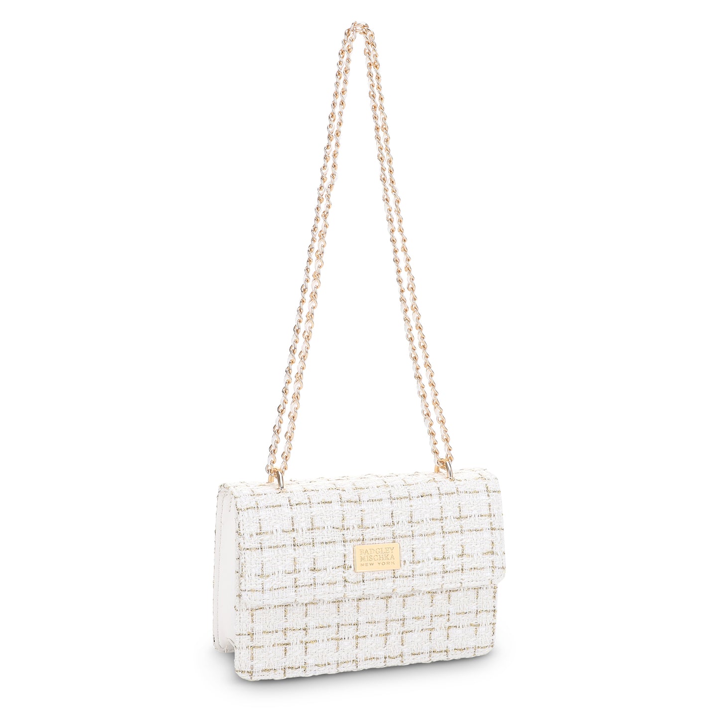 The Tara Tweed Chain Shoulder Bag - White