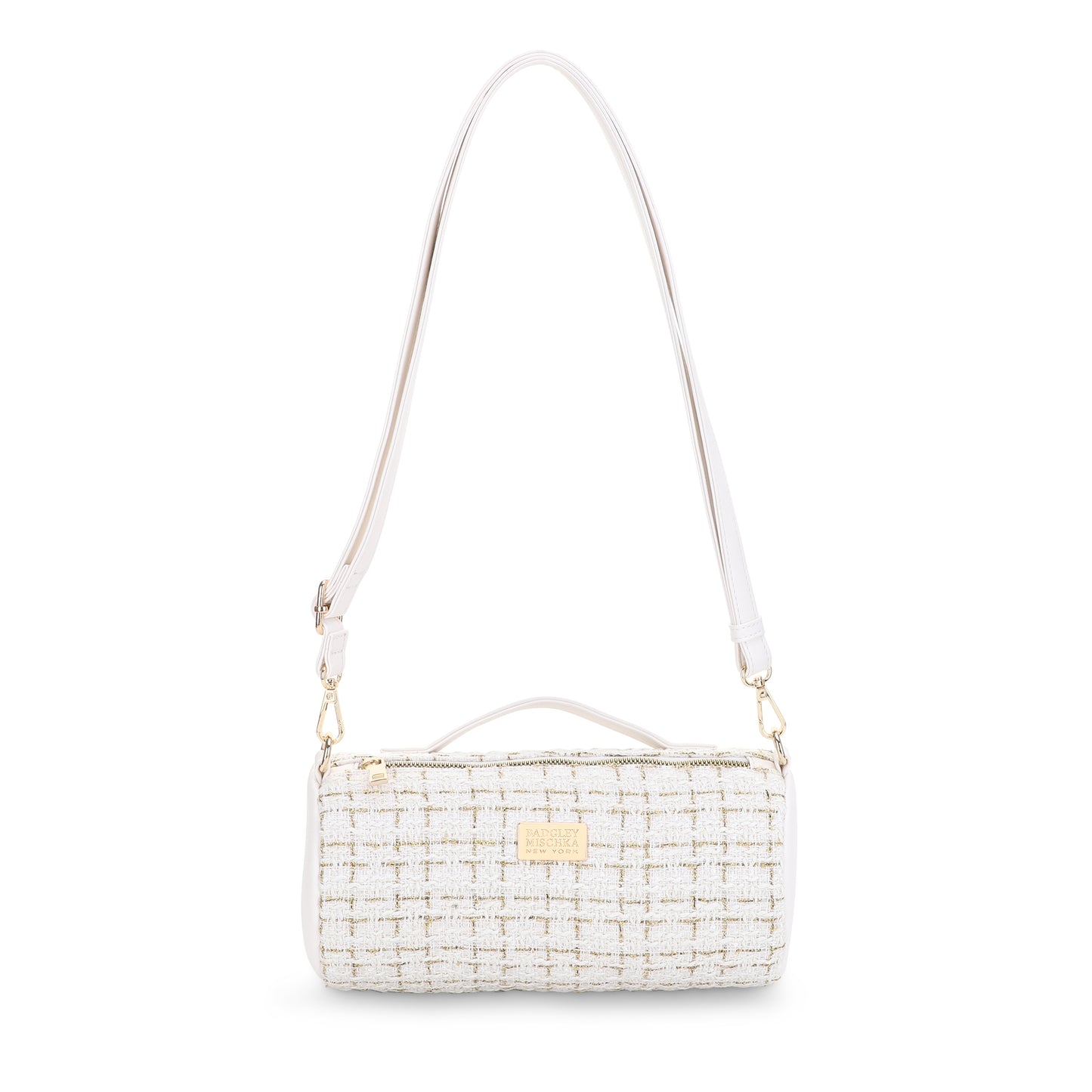 The Tara Tweed Barrel Bag - White