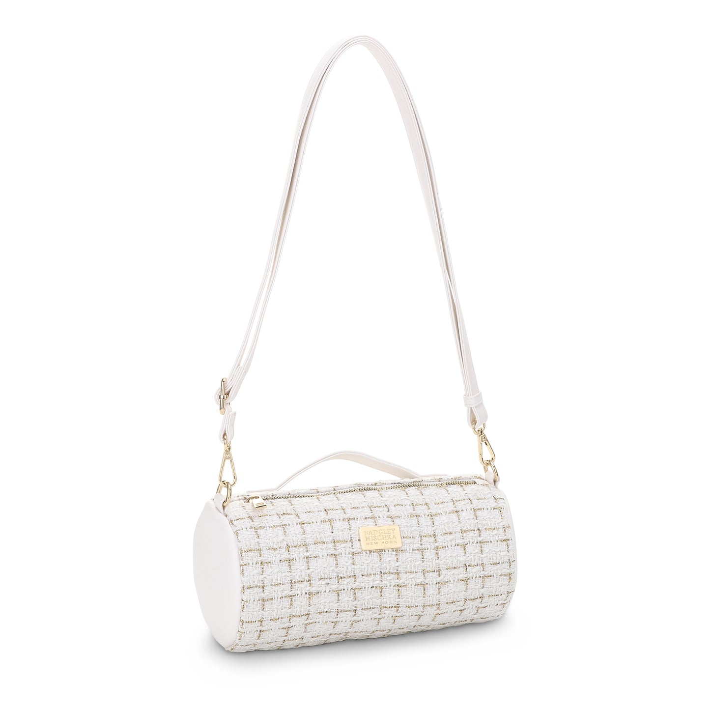 The Tara Tweed Barrel Bag - White