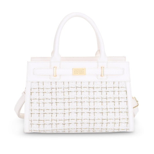 The Tara Tweed Large Satchel - White