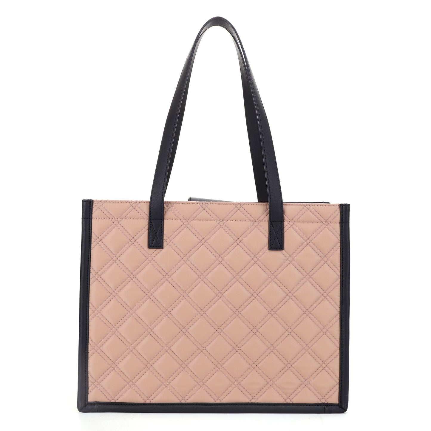 The Natasha Nylon Double Diamond Quilted Tote with Vegan Leather Trim