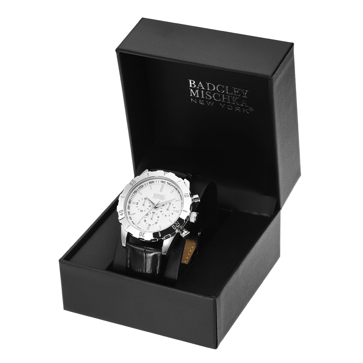 Men's Axis Round Chronological Watch with Black Croc Vegan Leather Strap