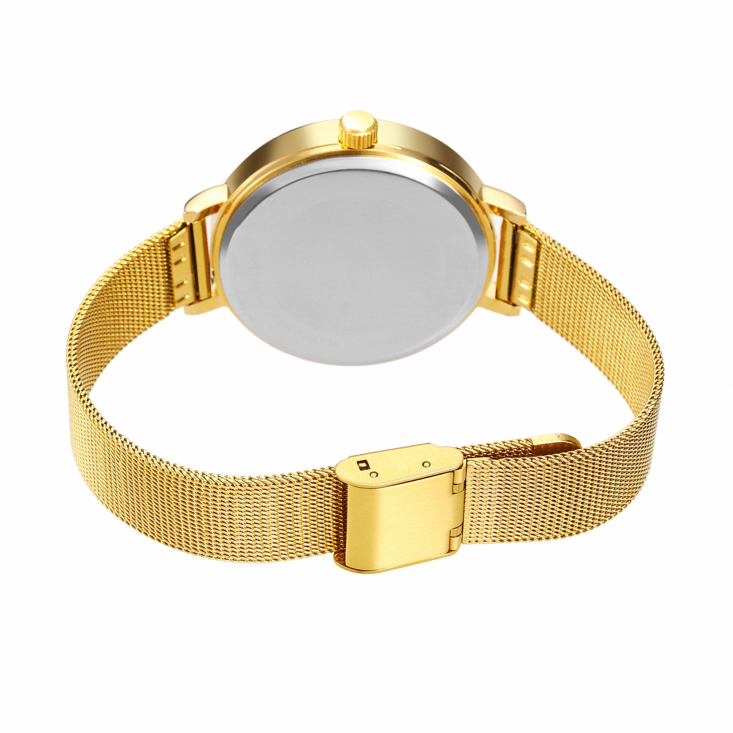 Women's Gold Round Watch with Multi-Color Bezel and Mesh Band