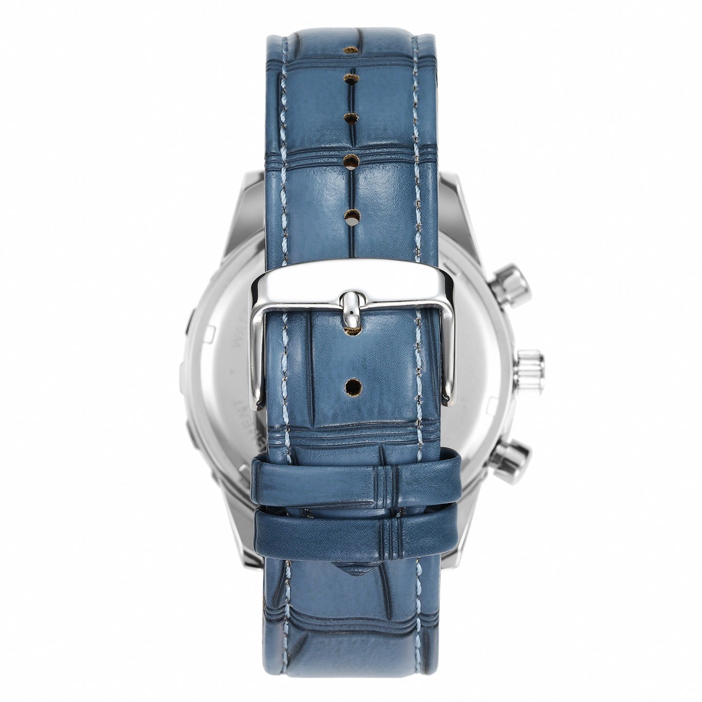 Men's Round Chronological Watch with Blue Croc Vegan Leather Strap