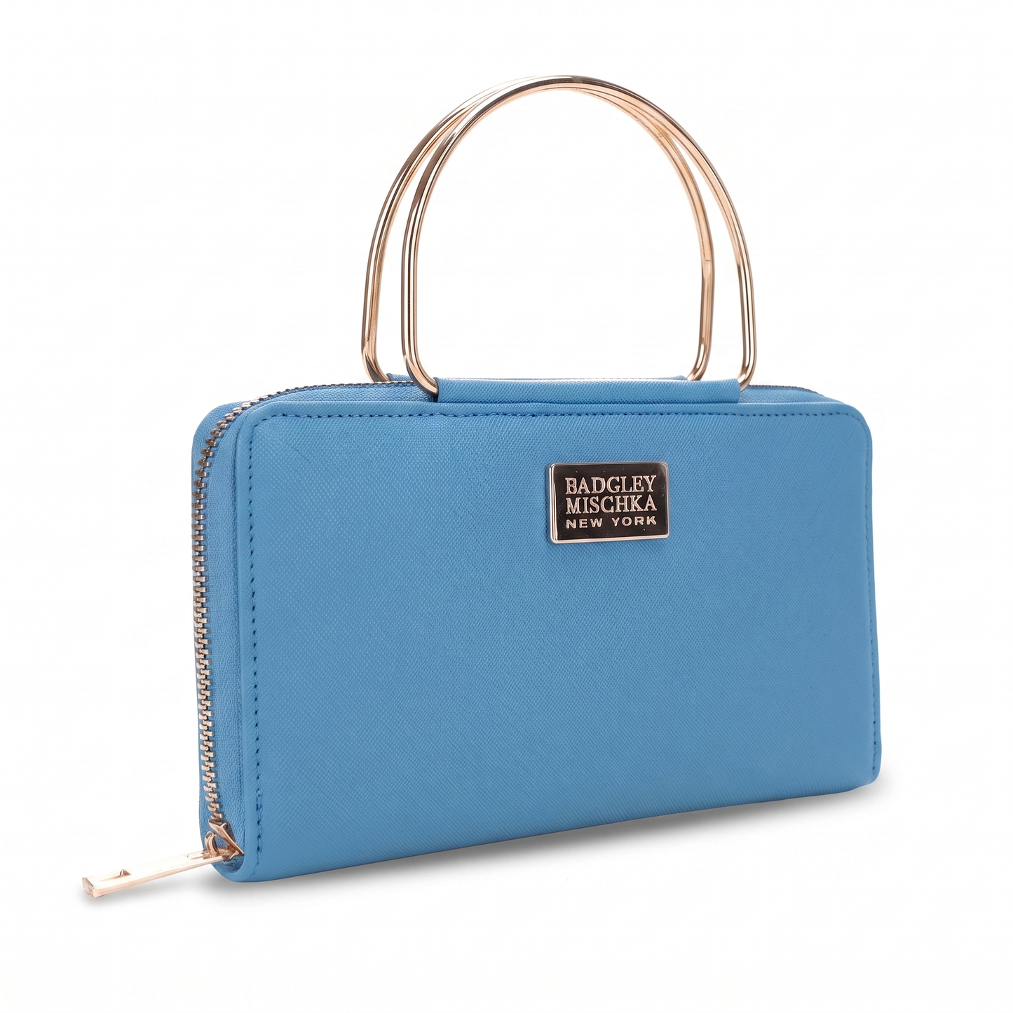 Louise Saffiano Wallet with Metal Handle - Blue side view