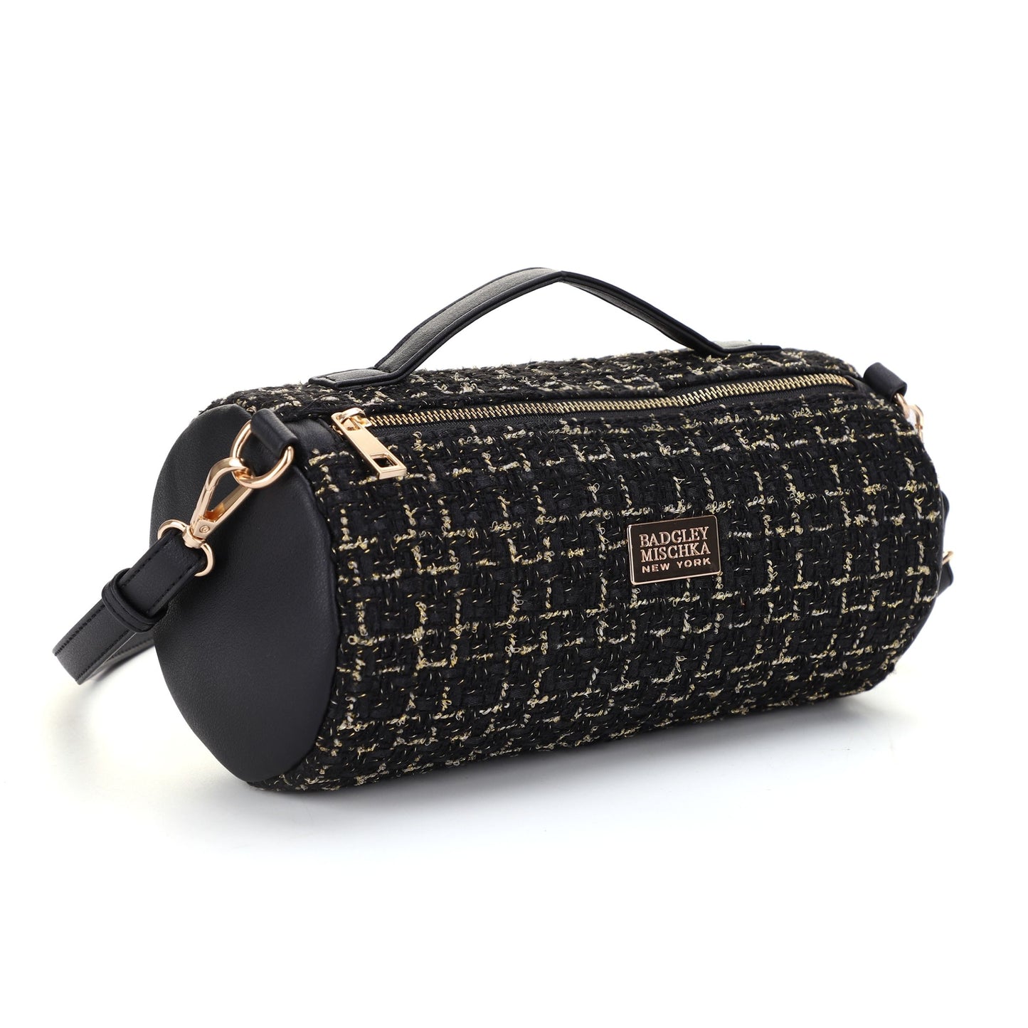 The Tara Tweed Barrel Bag - Black