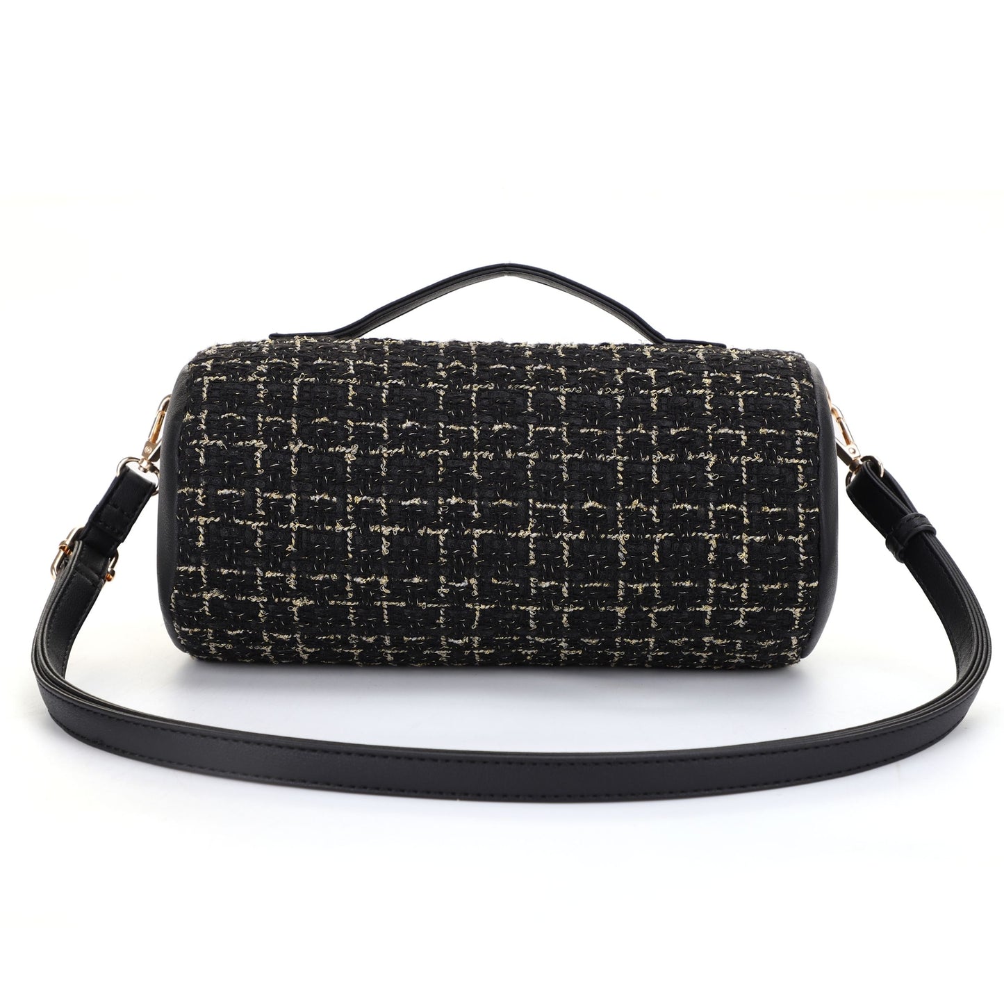 The Tara Tweed Barrel Bag - Black