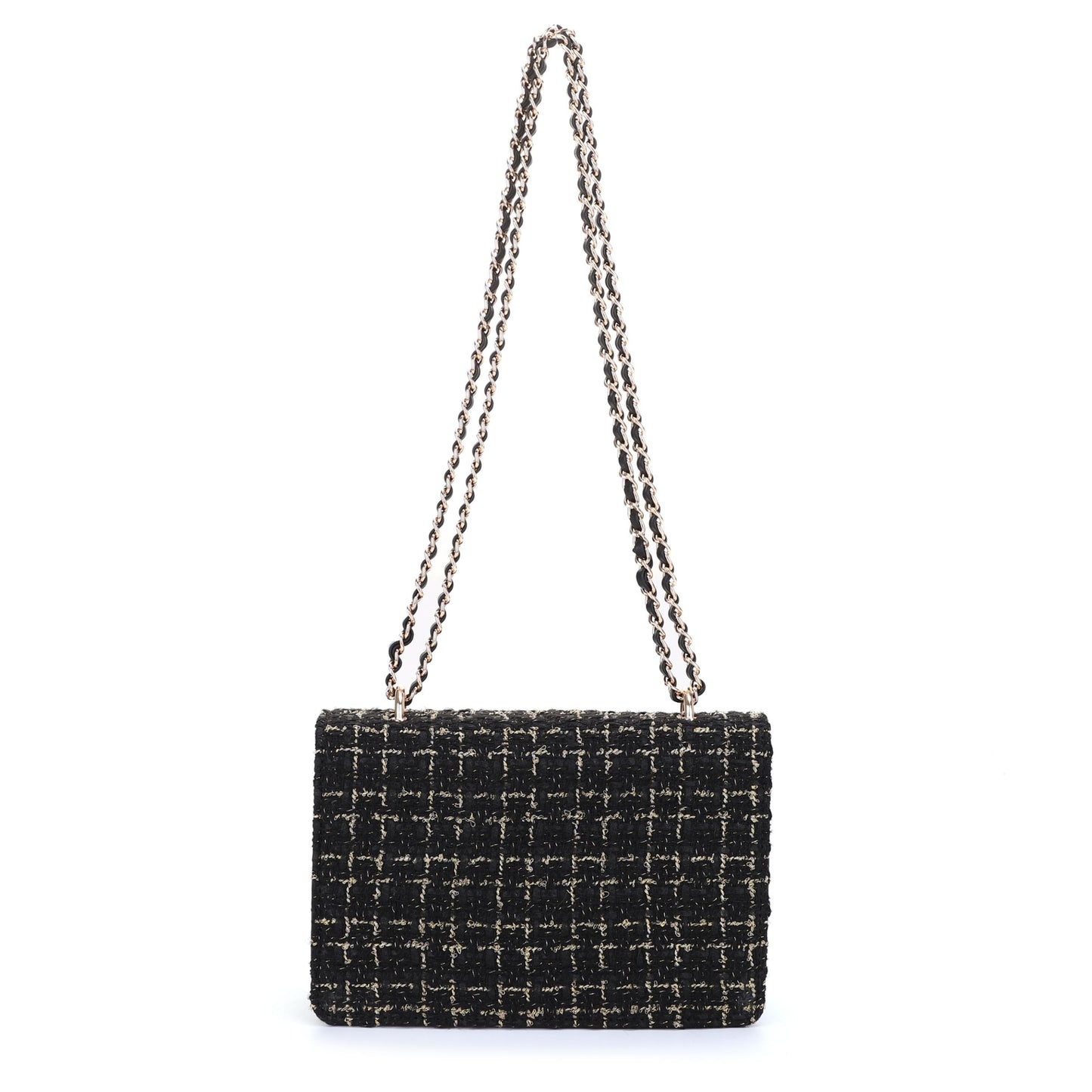 The Tara Tweed Chain Shoulder Bag - Black