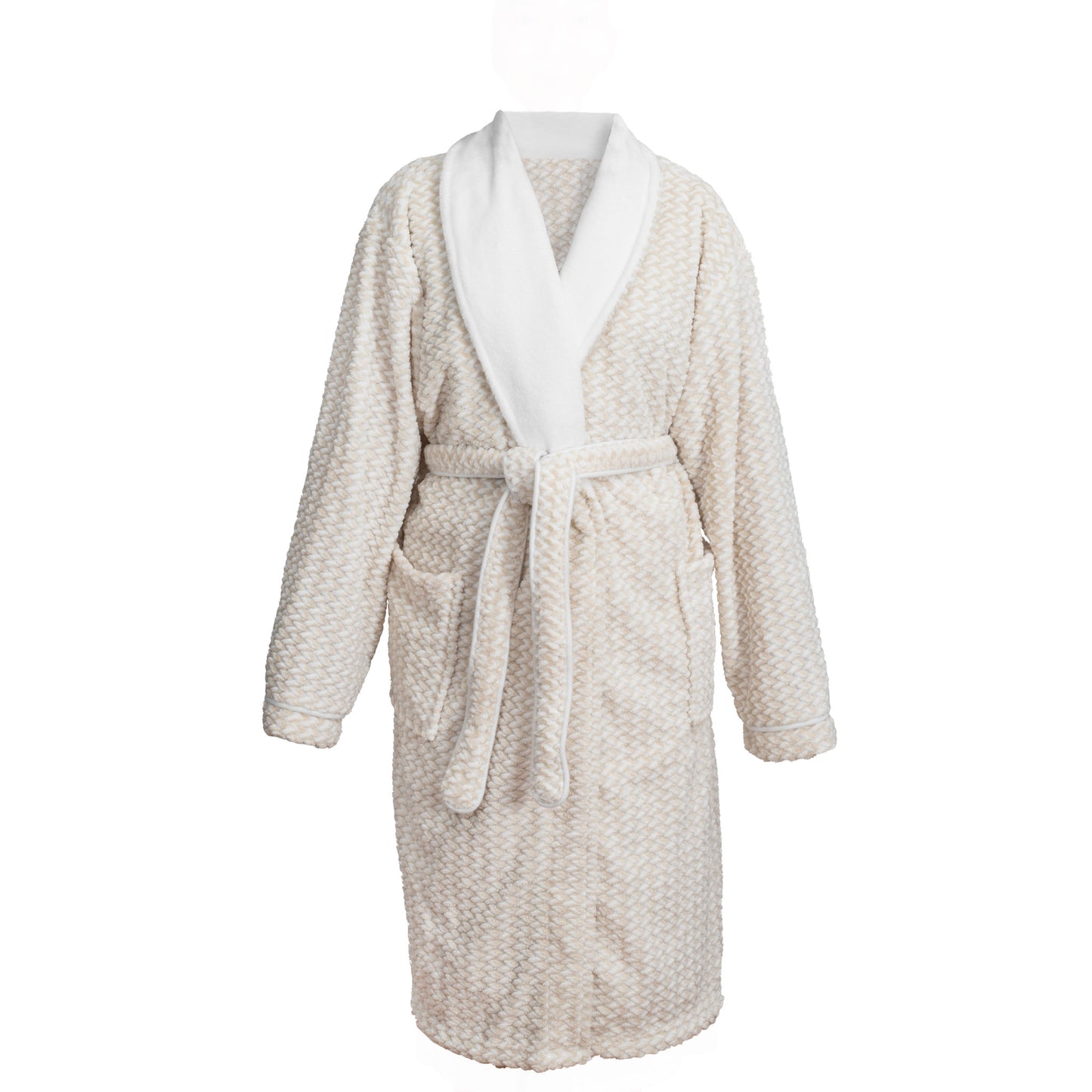 Textured Velvet Bathrobe w/ Contrast Collar & Piping, 54"