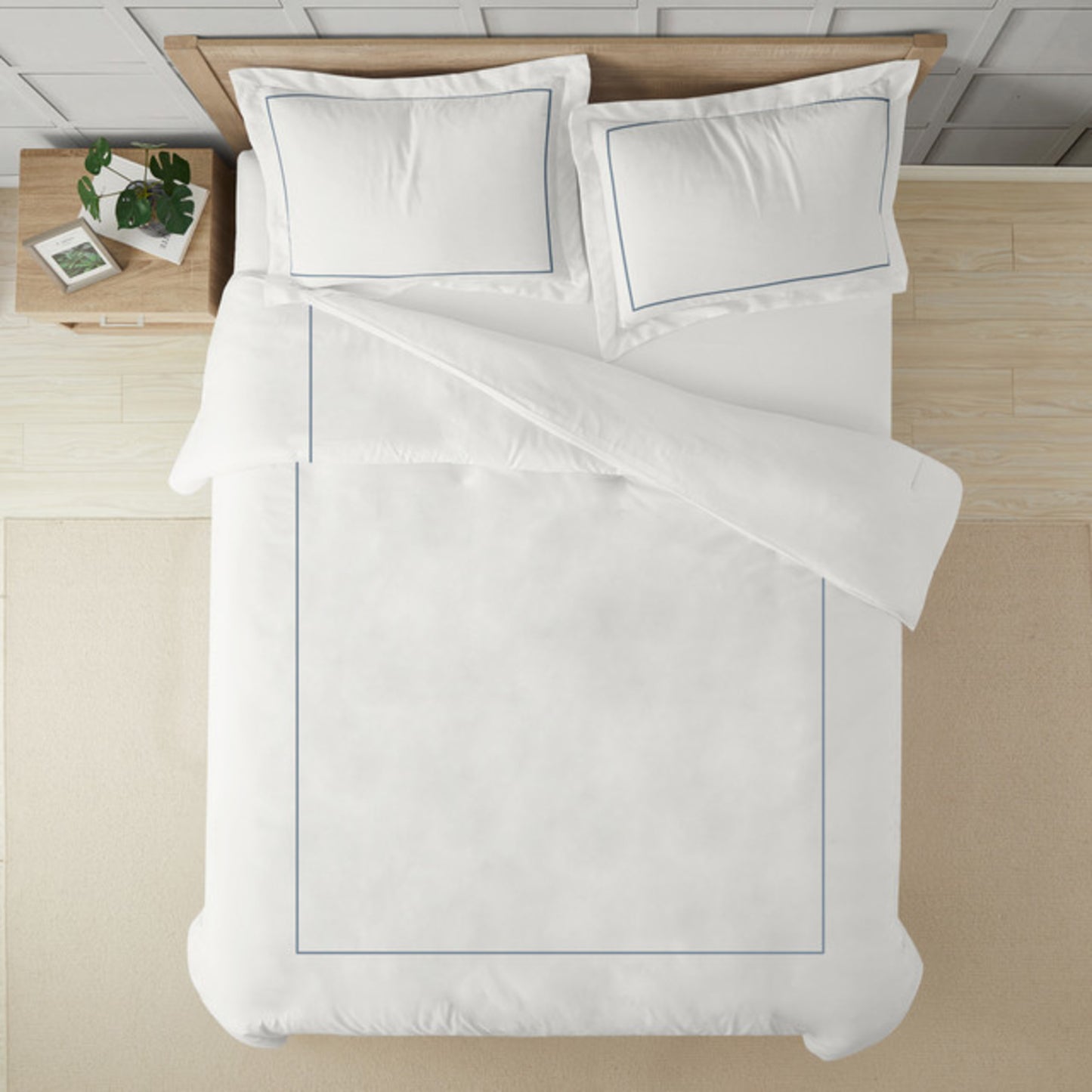 3PC SINGLE LINE FRAME EMBROIDERED QUEEN COMFORTER SET