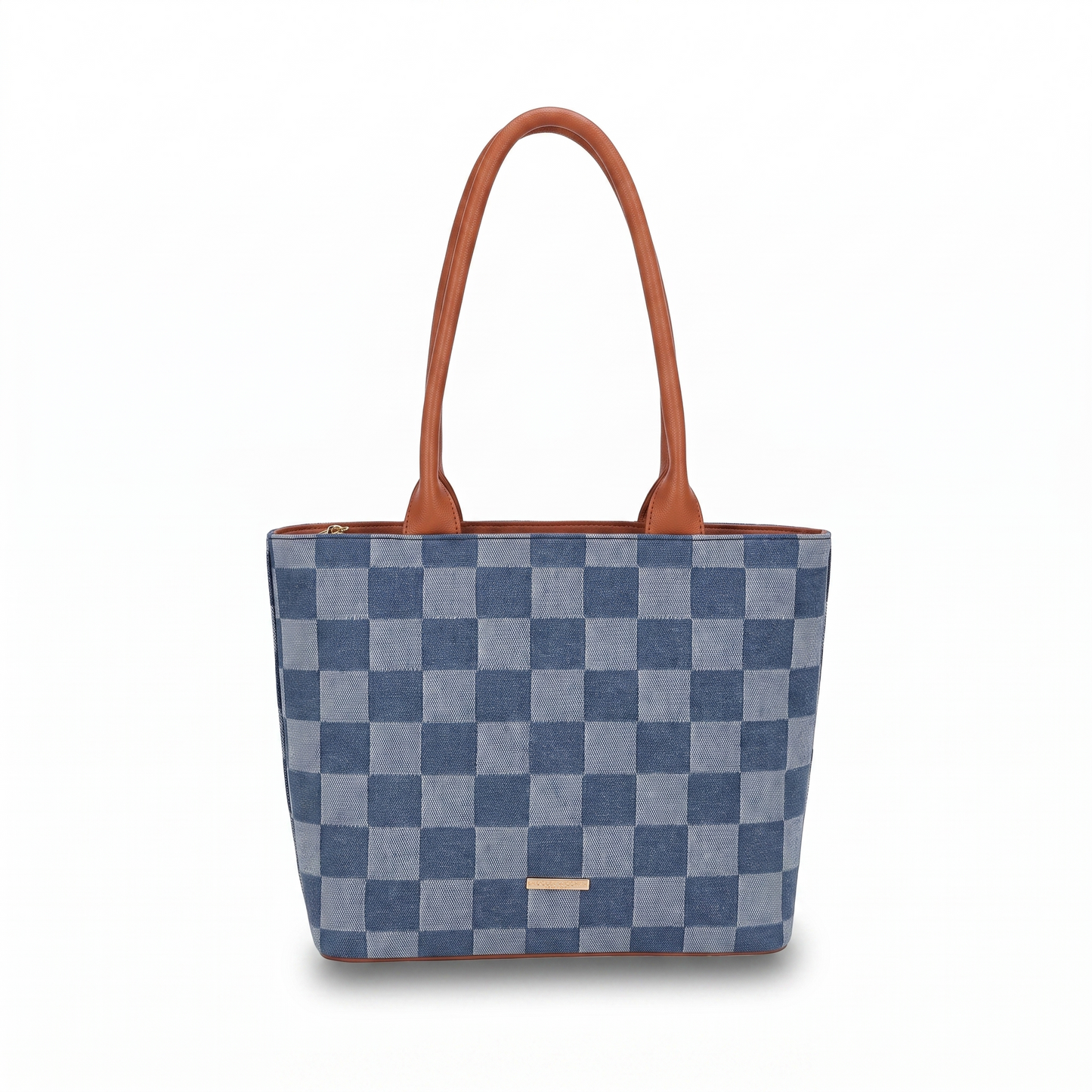 Elle Denim Checkered Large Tote