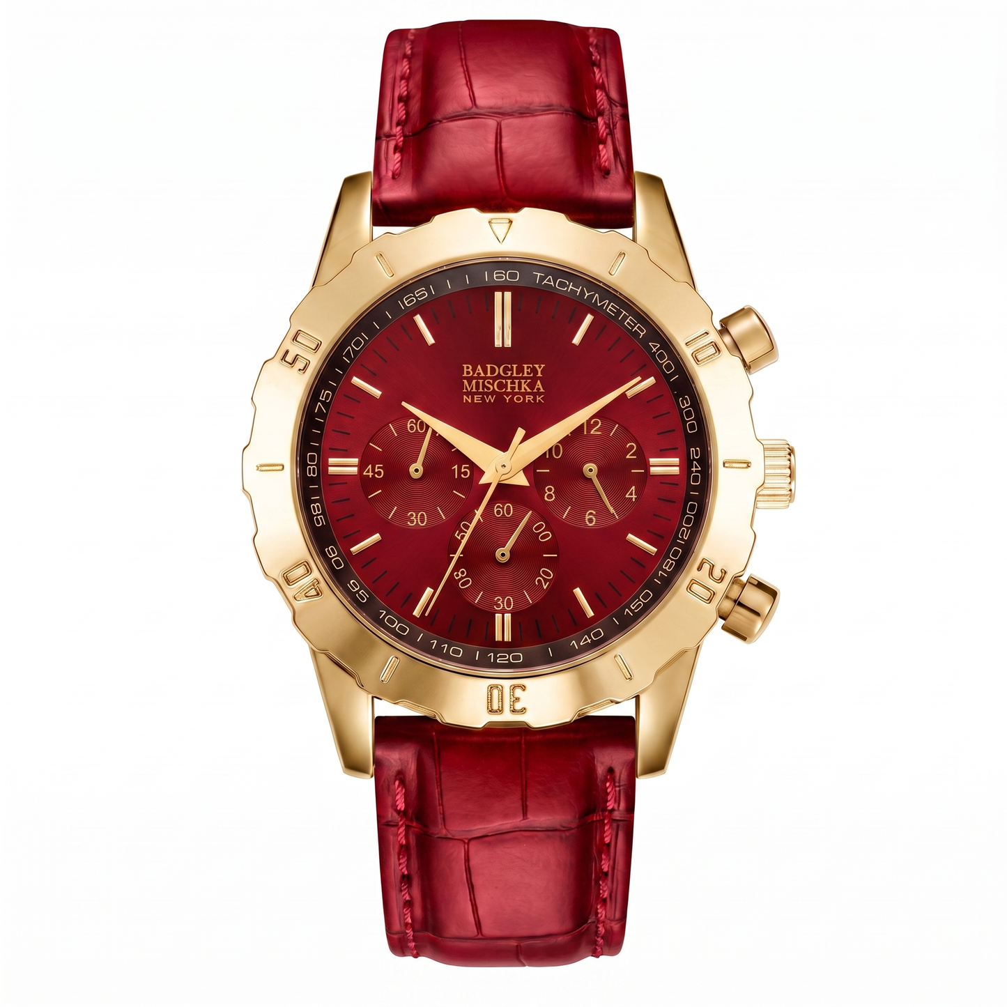 Men's Axis Round Chronological Watch with Red Croc Vegan Leather Strap
