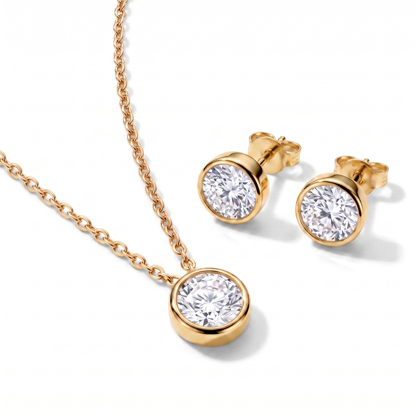 Luxe Bezel Necklace & Earrings Set - Clear Crystal