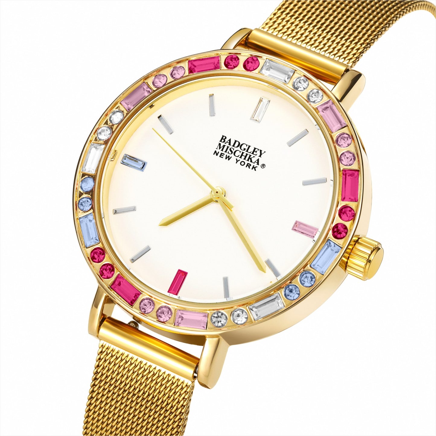 Multi-Color Bezel Round Women's Watch with Mesh Bracelet Strap