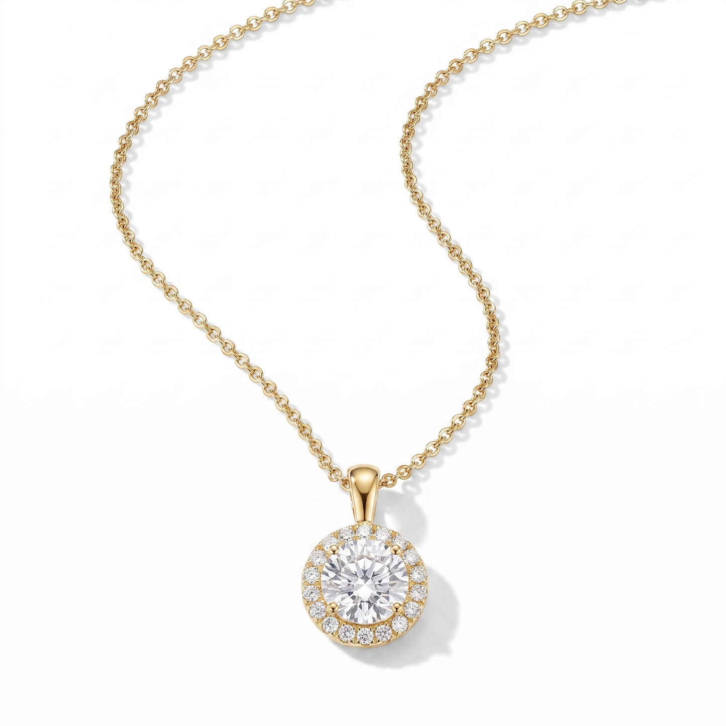 CZ Outlined Stud Pendant Necklace - Gold