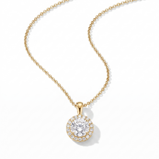 CZ Outlined Stud Pendant Necklace - Gold