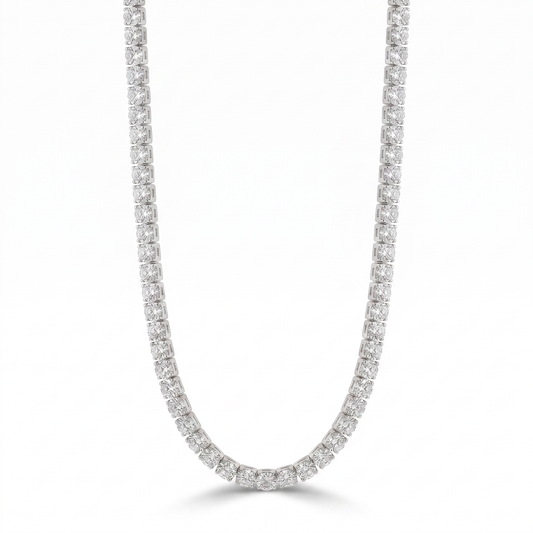 CZ Stud Chain Necklace - Silver