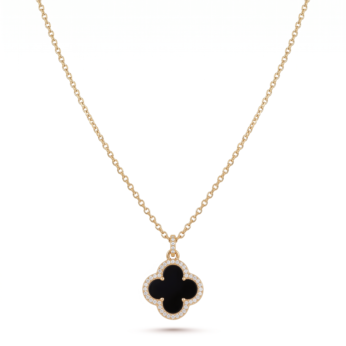 Jet Clover Pendant Necklace - Gold