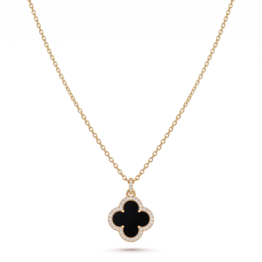 Jet Clover Pendant Necklace - Gold