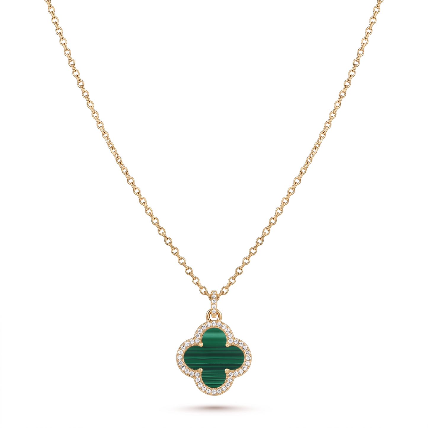 Green Clover Pendant Necklace - Gold
