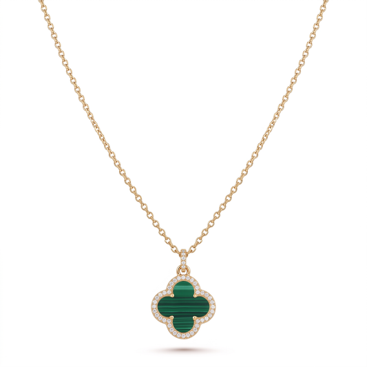 Green Clover Pendant Necklace - Gold