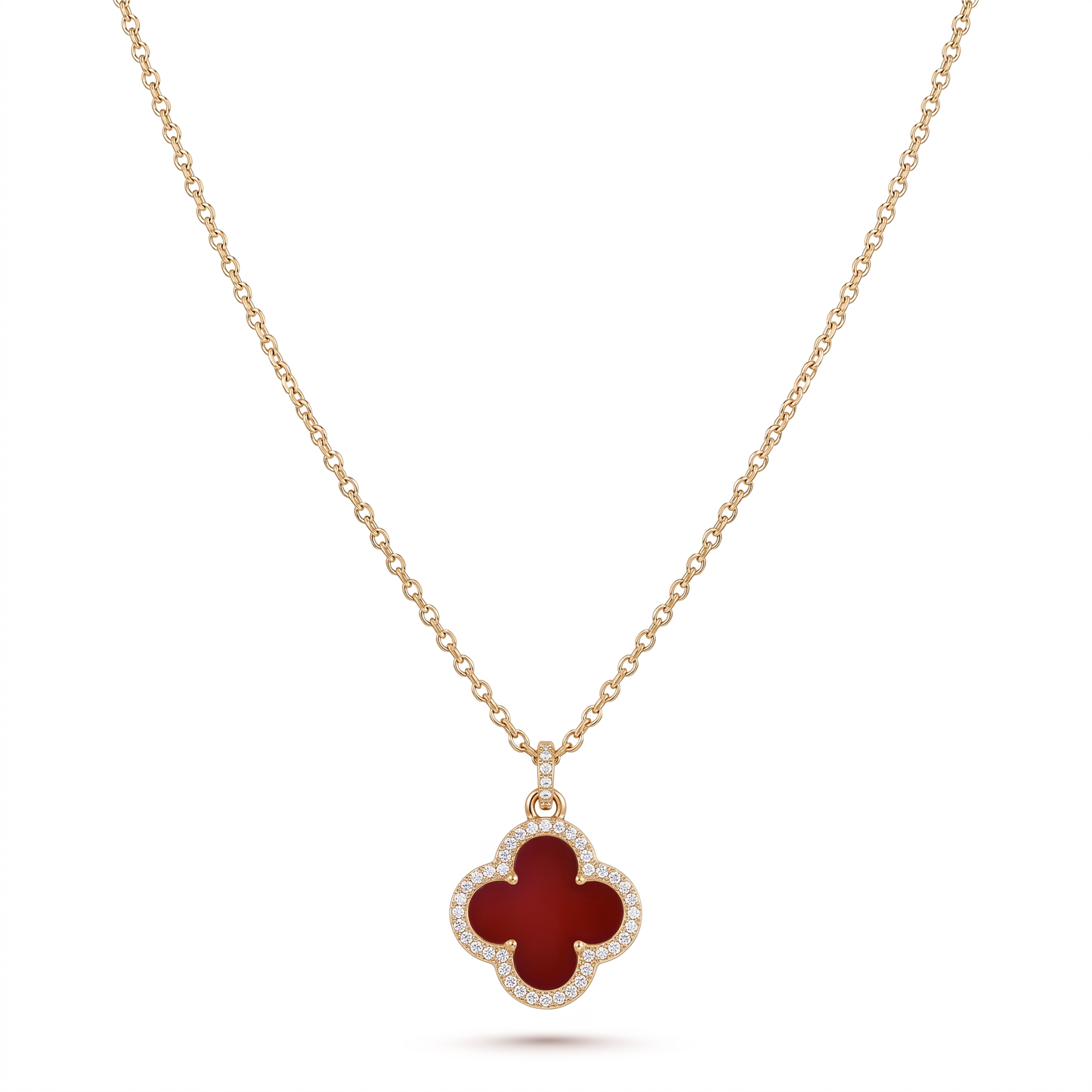 Red Clover Pendant Necklace - Gold