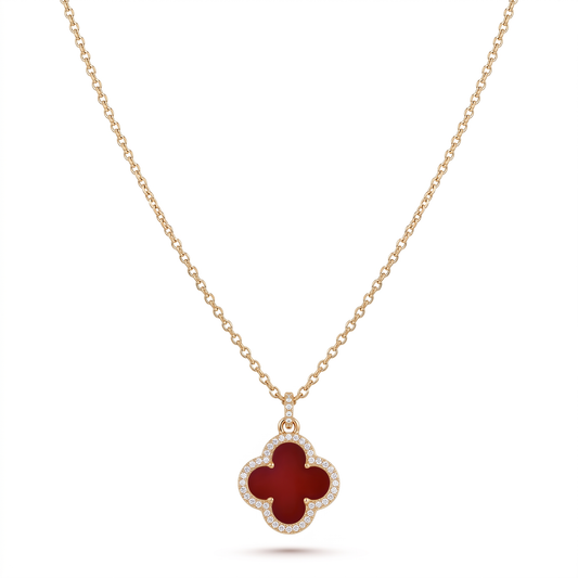 Red Clover Pendant Necklace - Gold